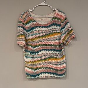Anthropology Short Sleeve sweater- Pink, Teal, Yellow, White. XL.  Like newl